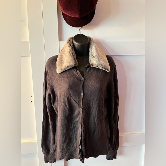 Women's Brown Jacket with removable Faux Fur Collar - Picture 1 of 7